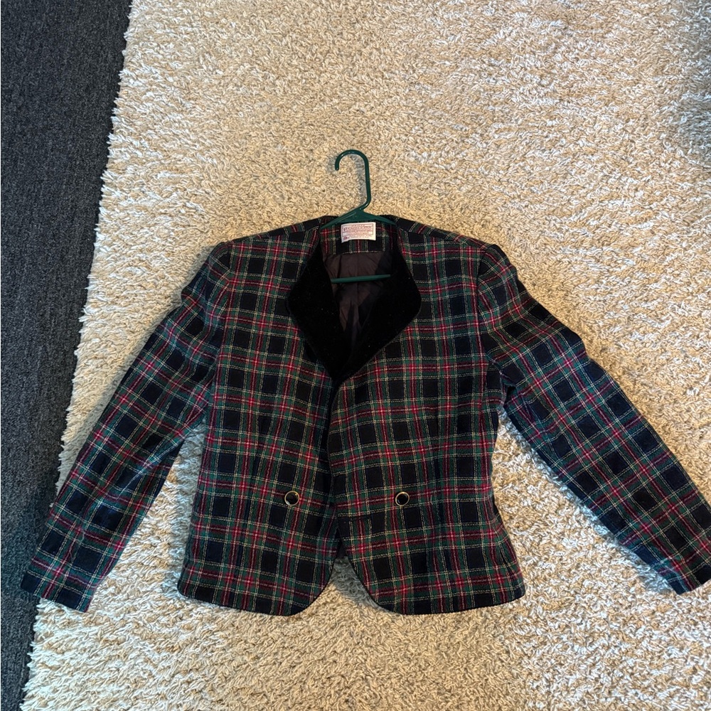 Plaid Penelton Blazer with Double Button Detail